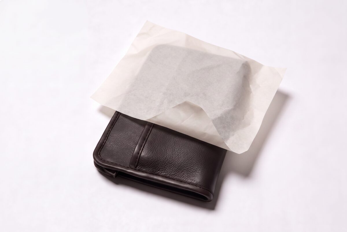 The PANCH Hand Pouch, tissue paper folded back.